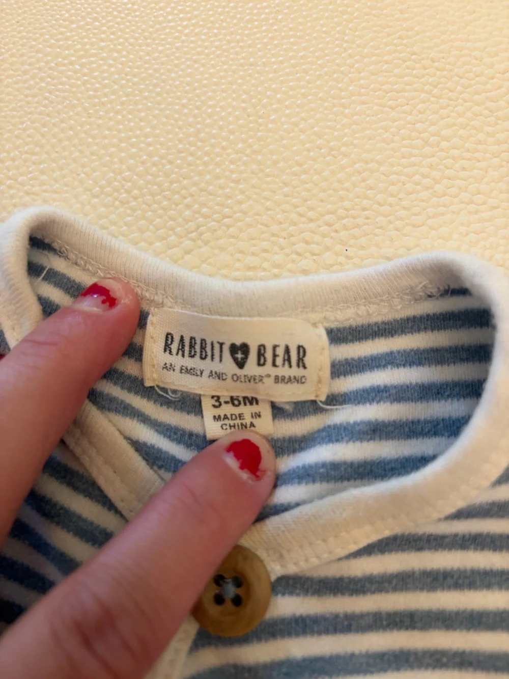 Rabbit + Bear infant Striped blue and white onesie and pant set- 3-6 mo